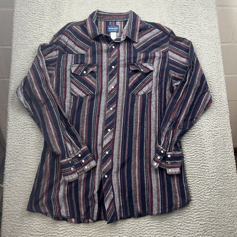 Wrangler Pearl Snap Western Mens Long Sleeve Shirt Size 2XT Tall Blue Striped